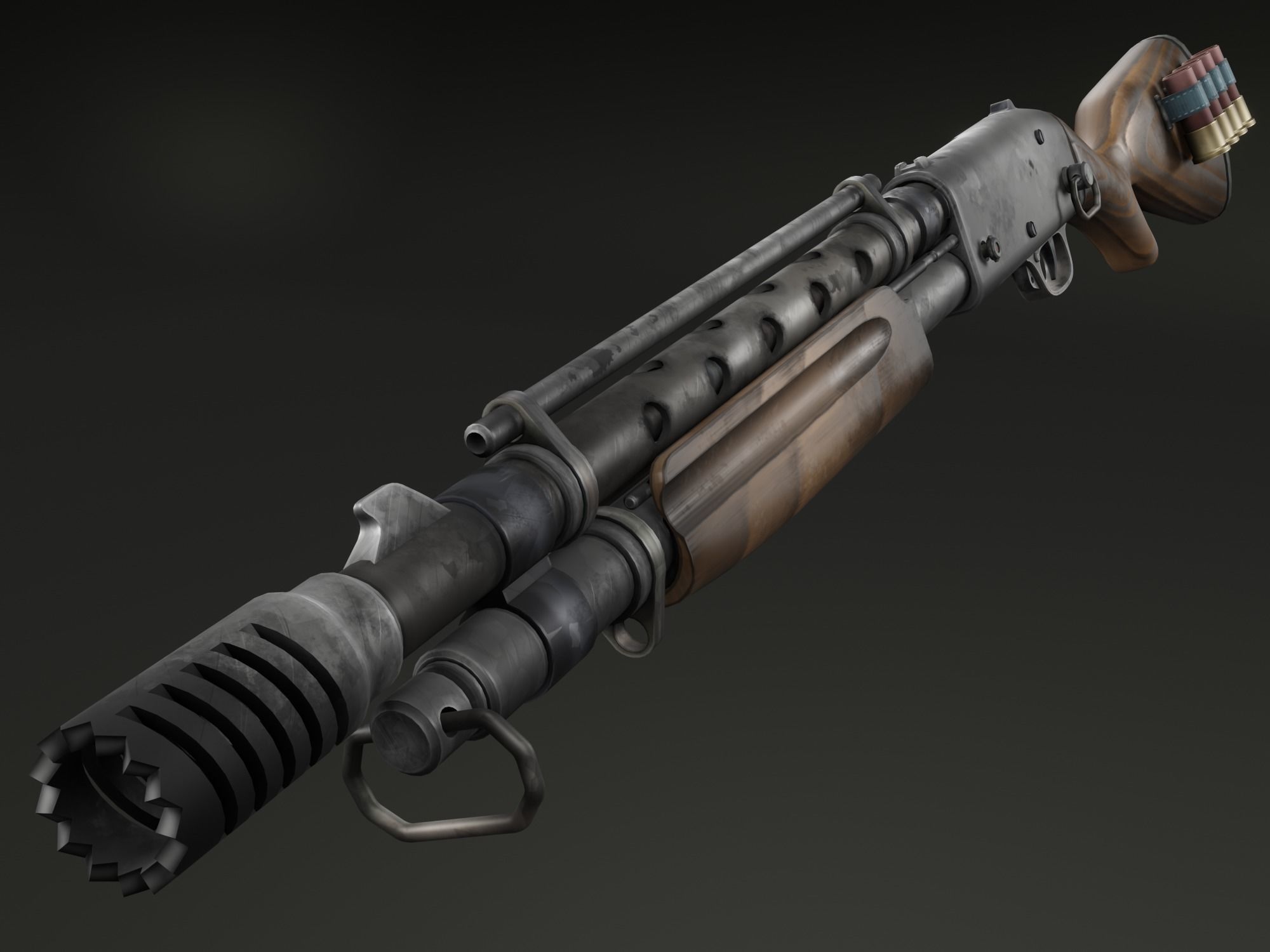 Stylized shotgun Low-poly 3D model_8