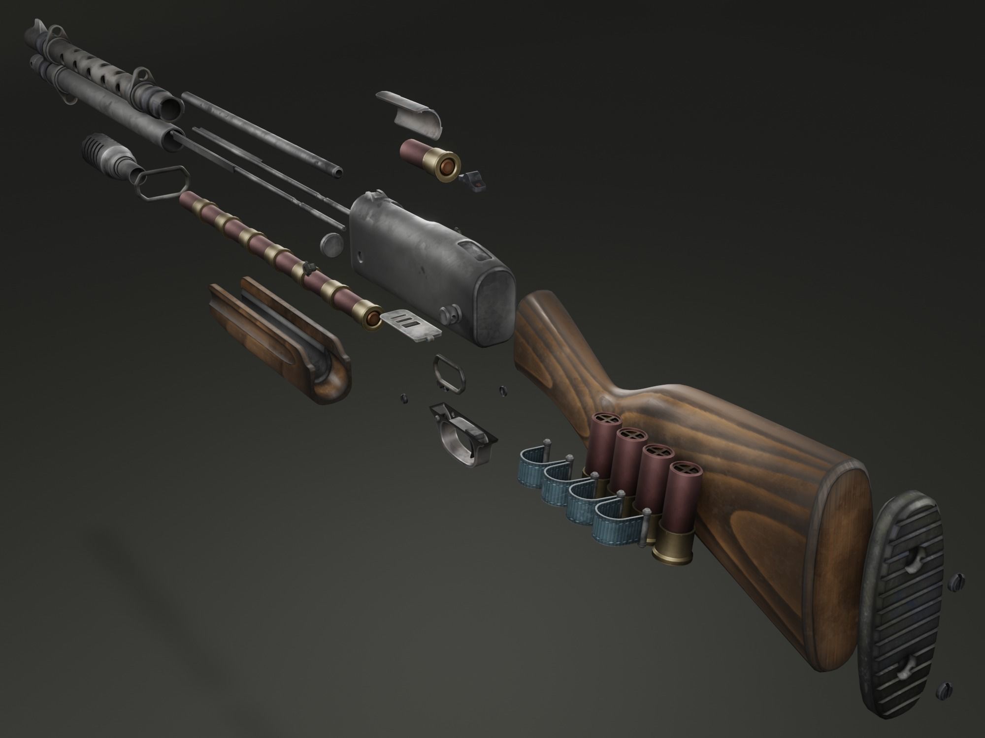 Stylized shotgun Low-poly 3D model_38