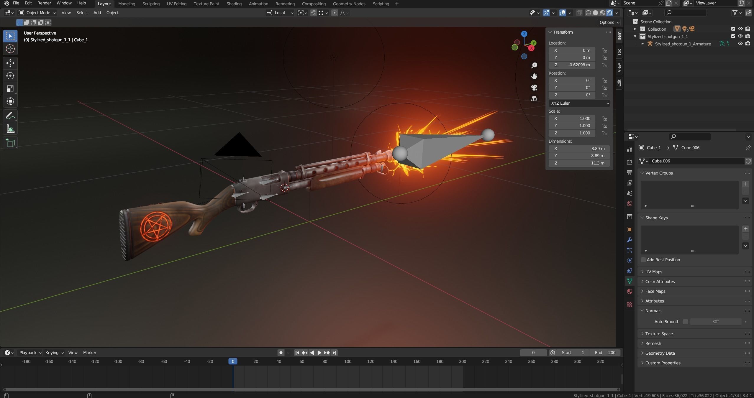 Stylized shotgun Low-poly 3D model_39