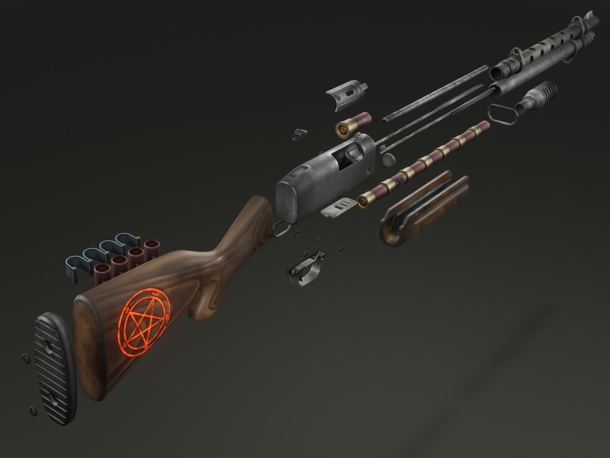 Stylized shotgun Low-poly 3D model_37