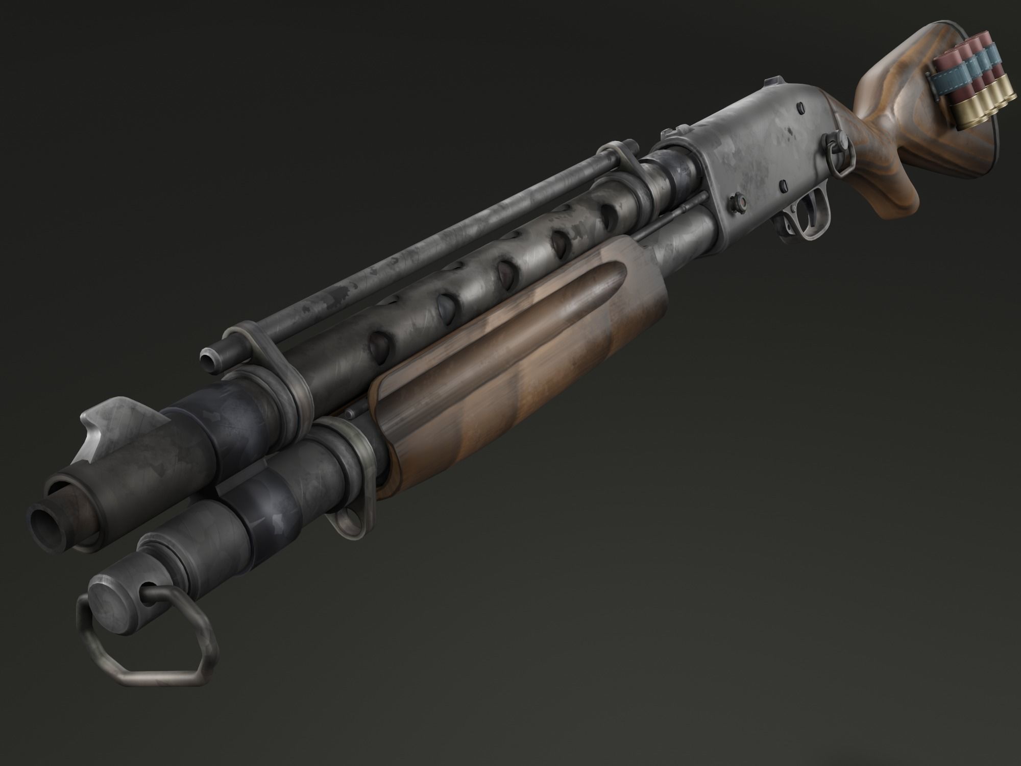 Stylized shotgun Low-poly 3D model_21