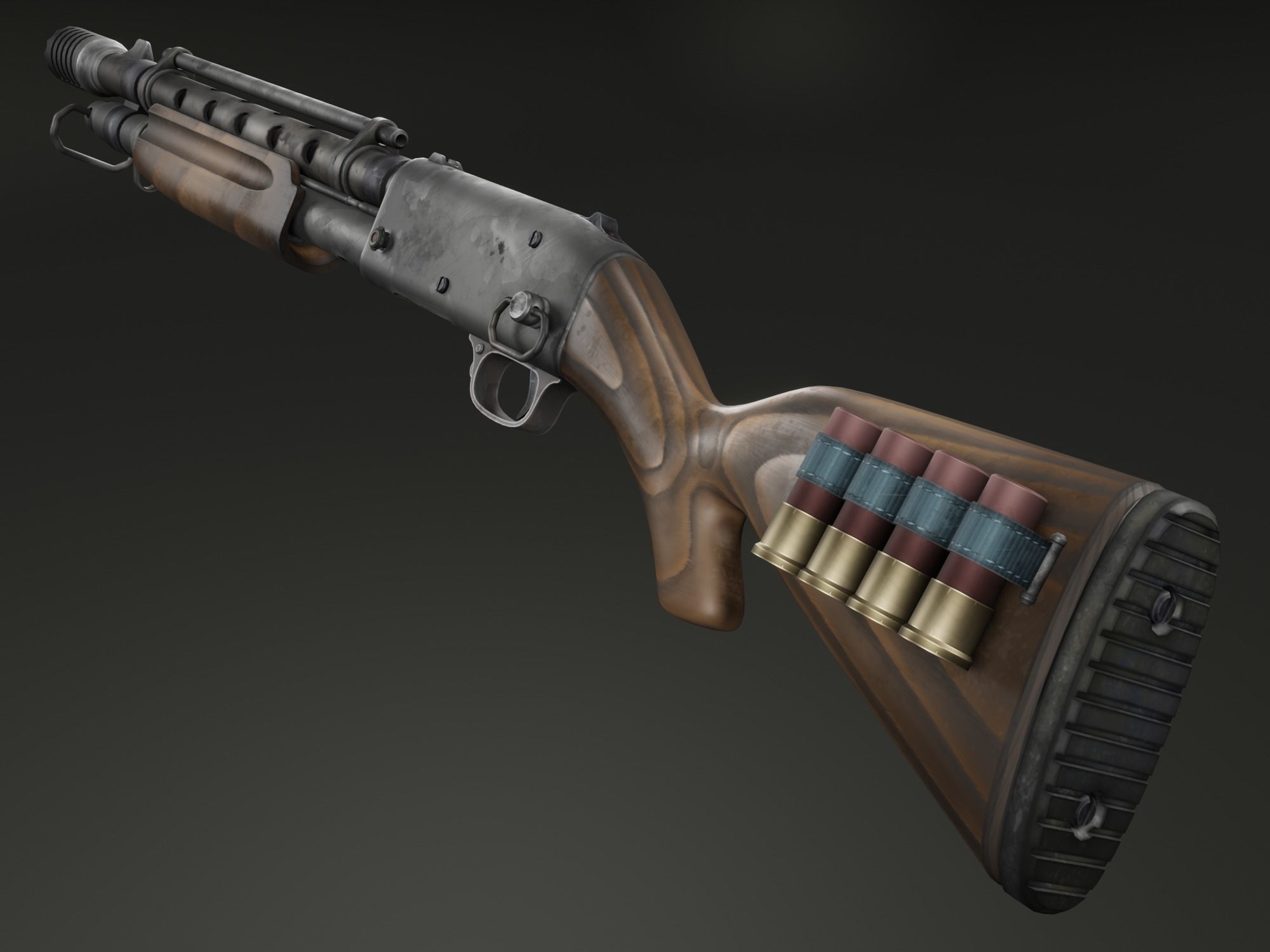 Stylized shotgun Low-poly 3D model_6