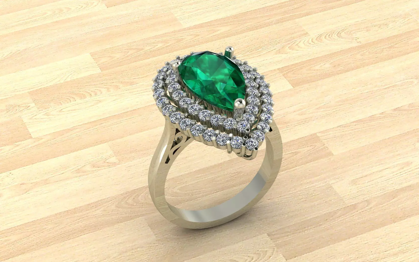 Pear Shape Emerald Ring 3D print model_0