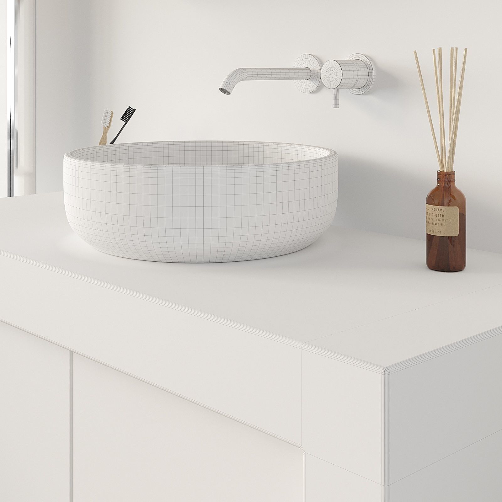 Bathroom vanity cabinet with bowl sink Free 3D model_5