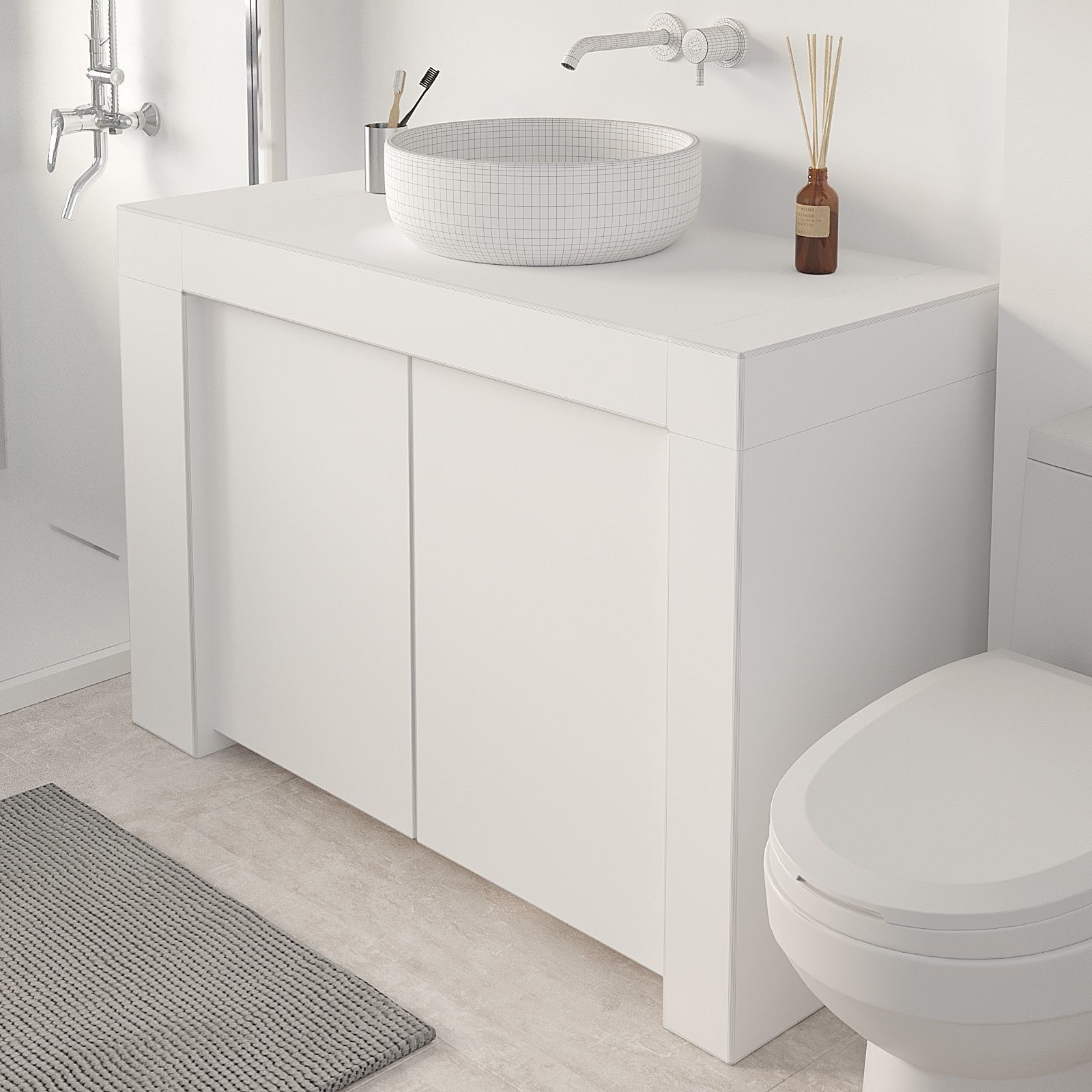 Bathroom vanity cabinet with bowl sink Free 3D model_12