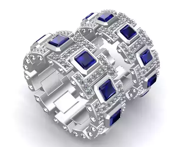 White Gold Blue Sapphire Diamonds Couple Wedding Bands