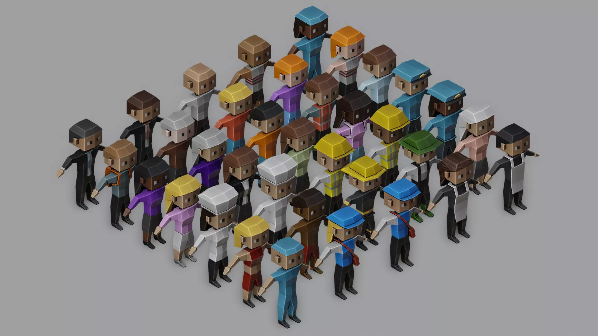 Low Poly Town Characters Pack Low-poly 3D model_0
