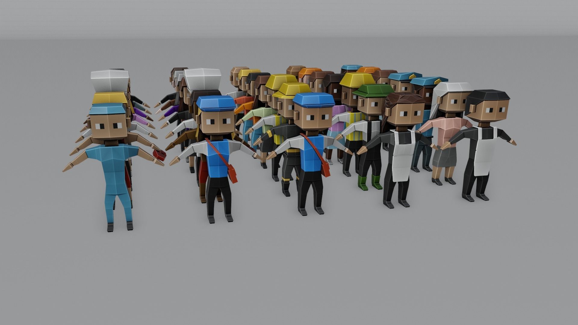 Low Poly Town Characters Pack Low-poly 3D model_1