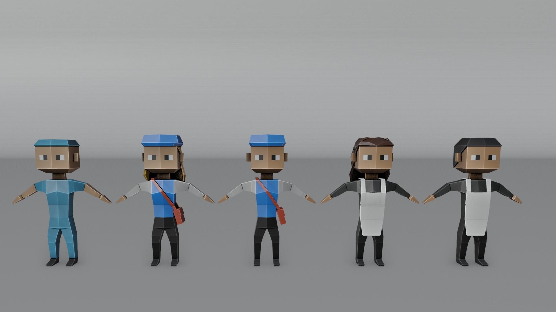 Low Poly Town Characters Pack Low-poly 3D model_2
