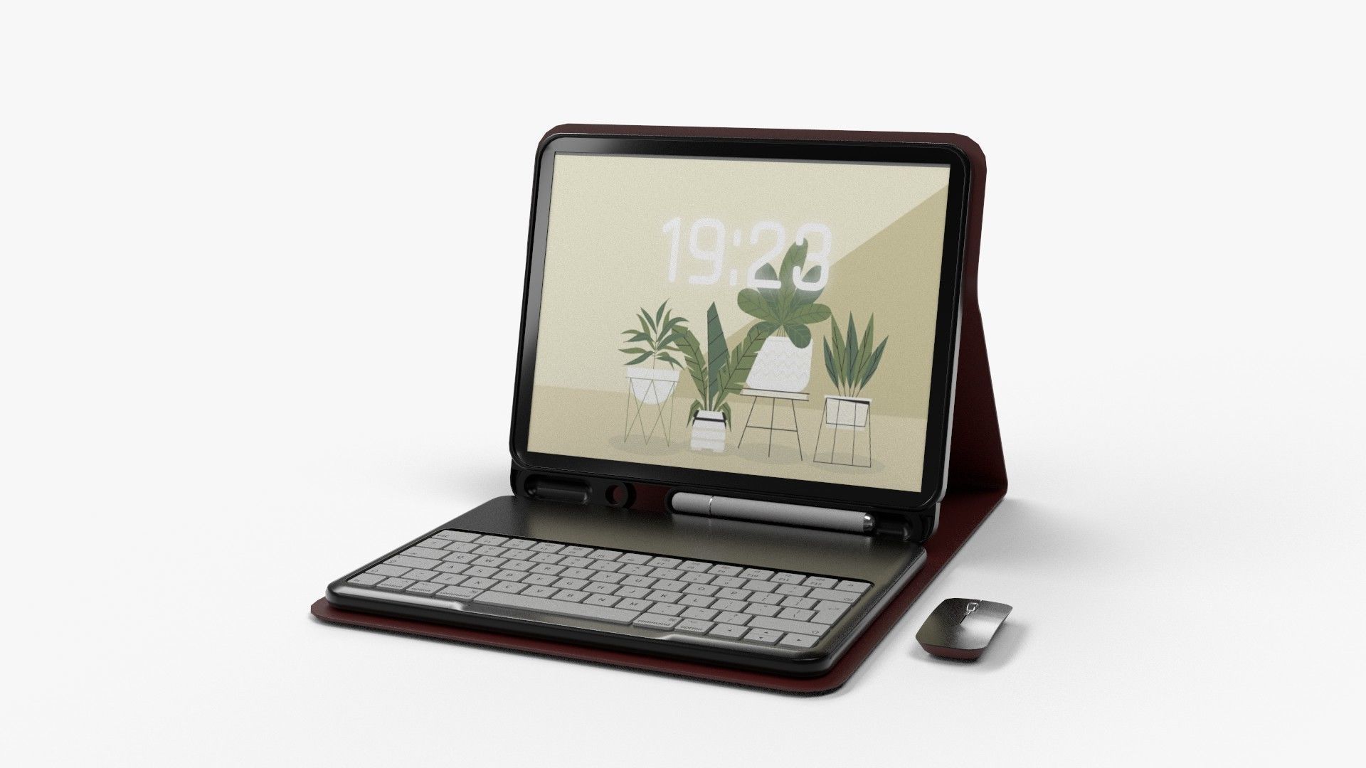 Modern Pc Tablet Set Pen Mouse Black Red Version 3D model_1