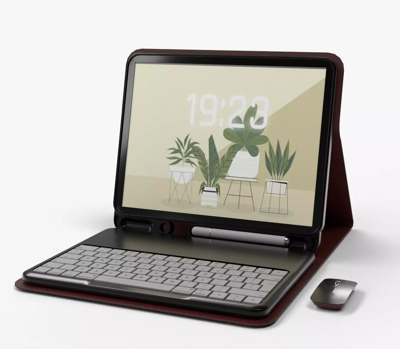 Modern Pc Tablet Set Pen Mouse Black Red Version 3D model_0