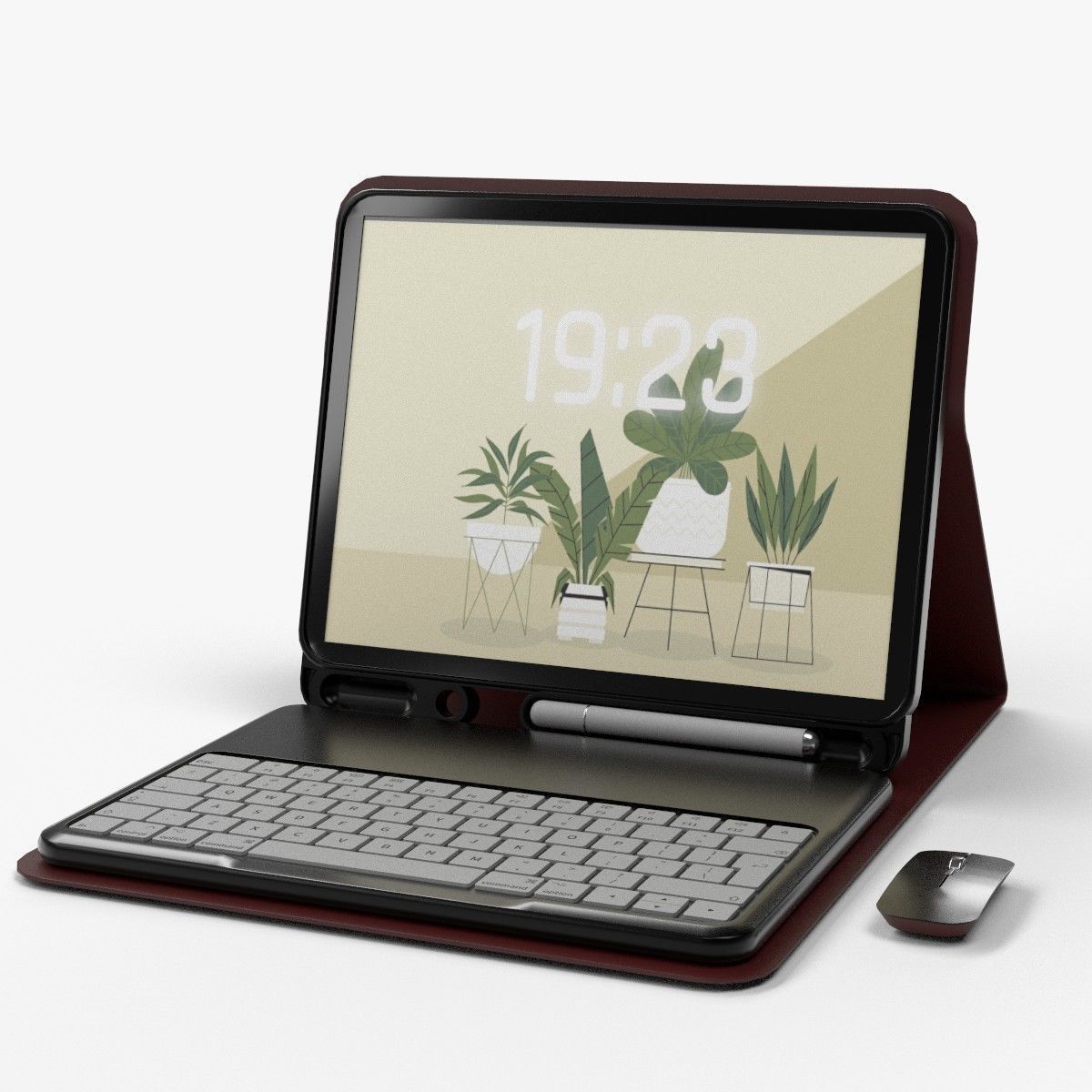 Modern Pc Tablet Set Pen Mouse Black Red Version 3D model_22