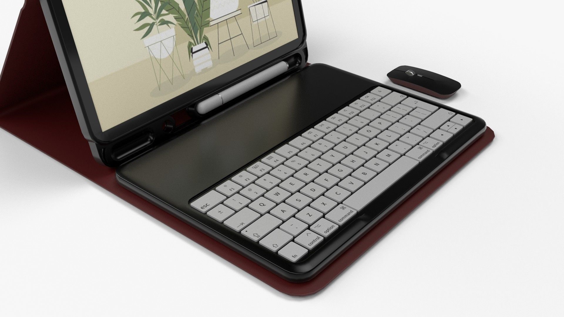 Modern Pc Tablet Set Pen Mouse Black Red Version 3D model_4