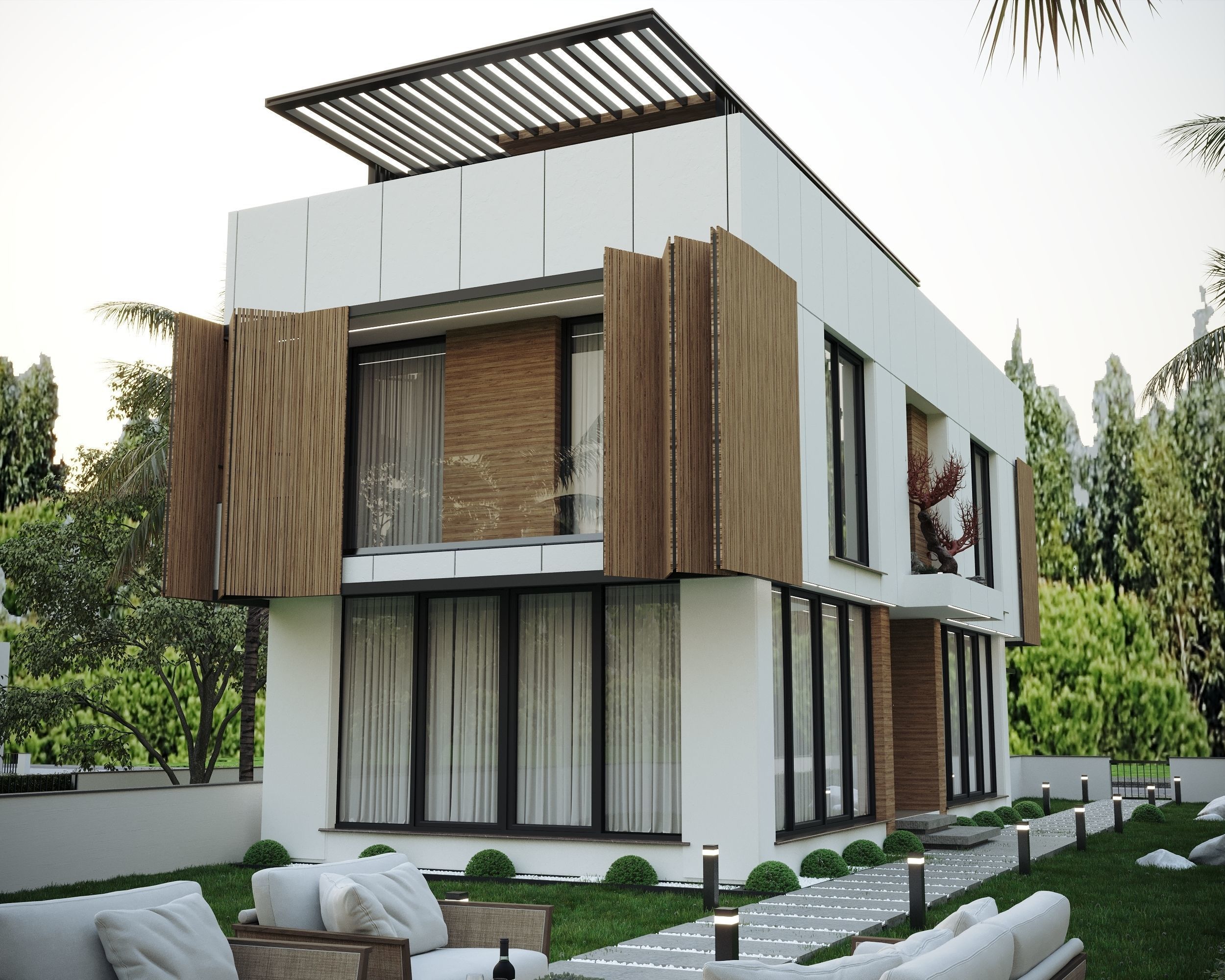 modern villa exterior 3ds max render  Low-poly 3D model_5