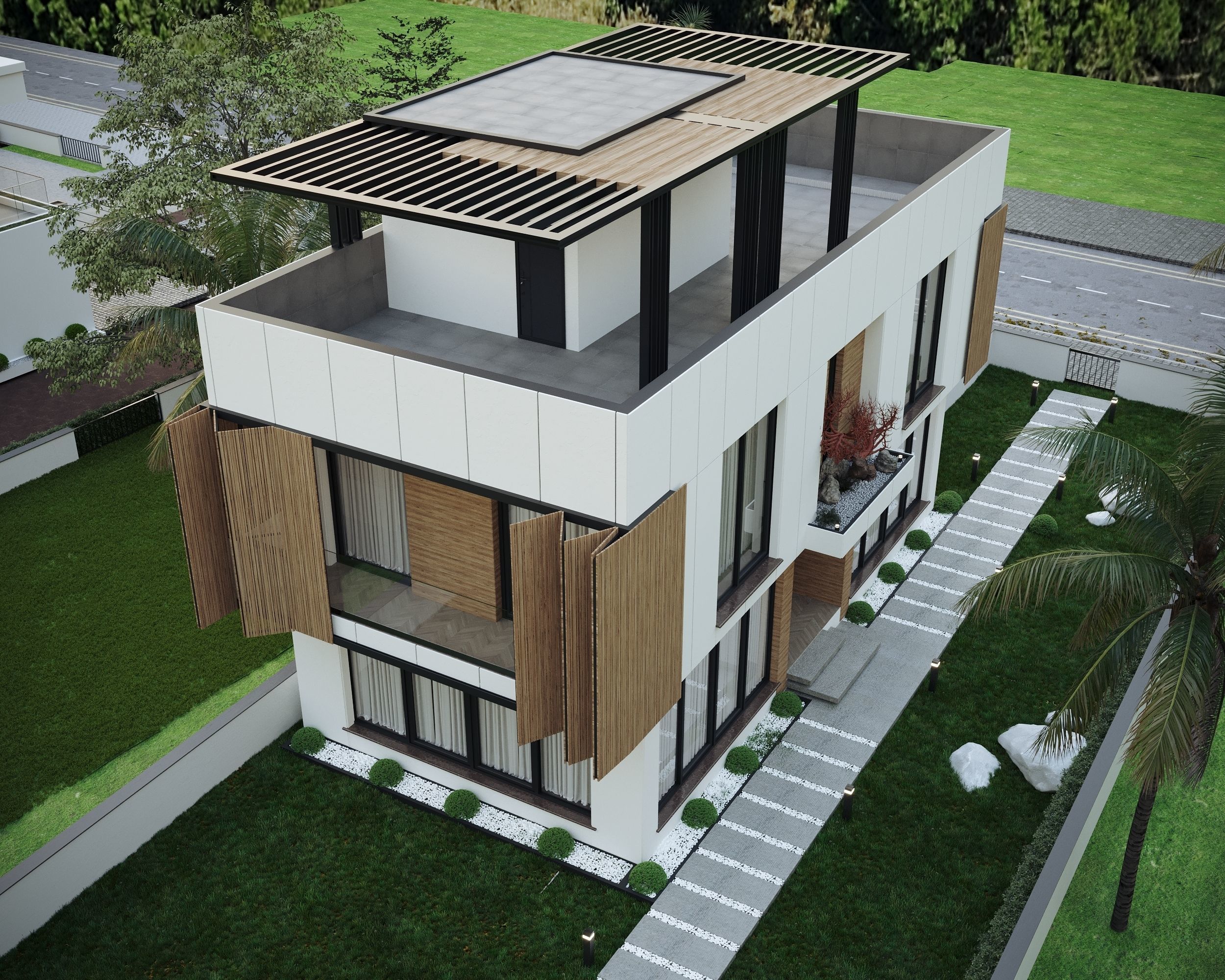 modern villa exterior 3ds max render  Low-poly 3D model_7