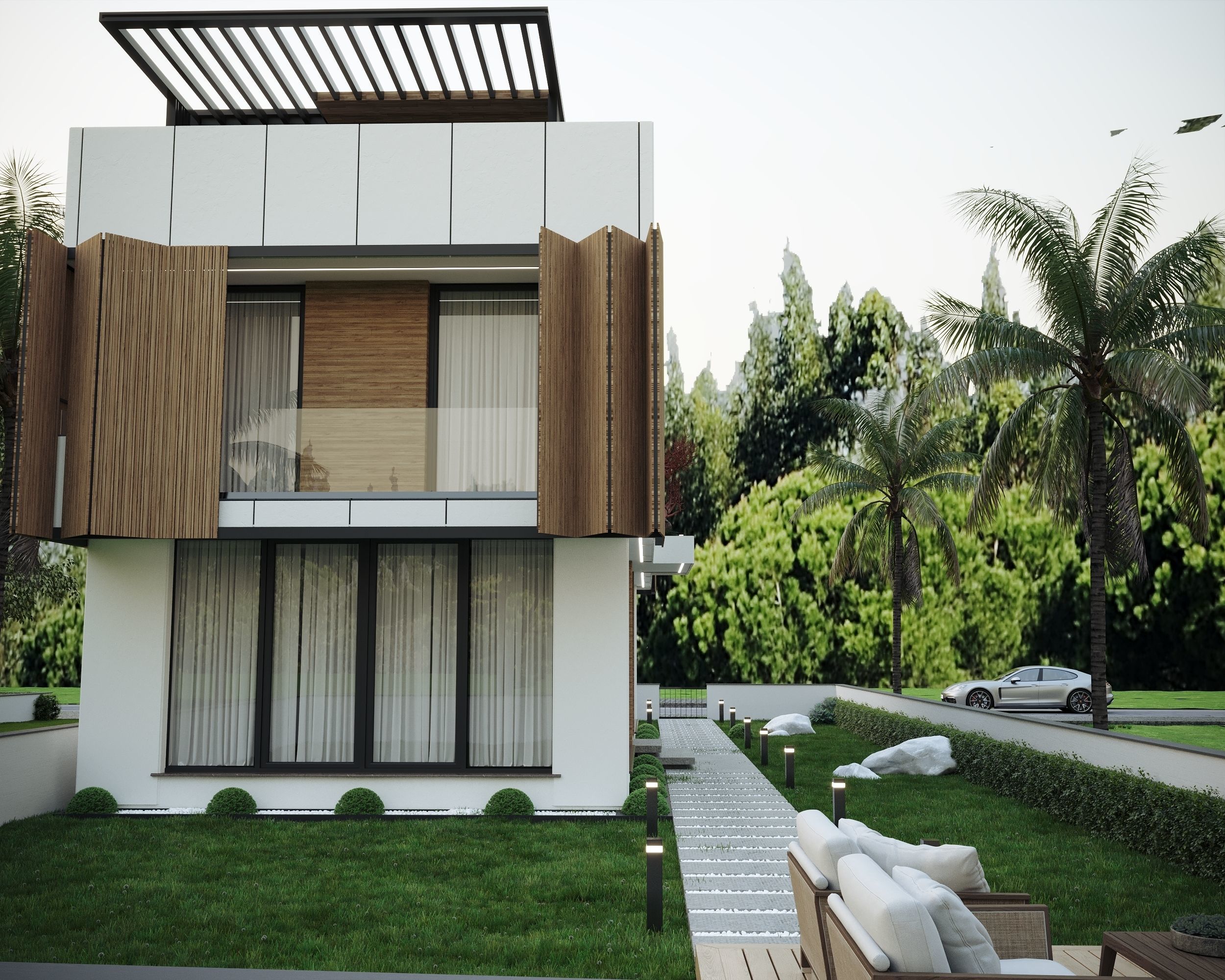 modern villa exterior 3ds max render  Low-poly 3D model_3