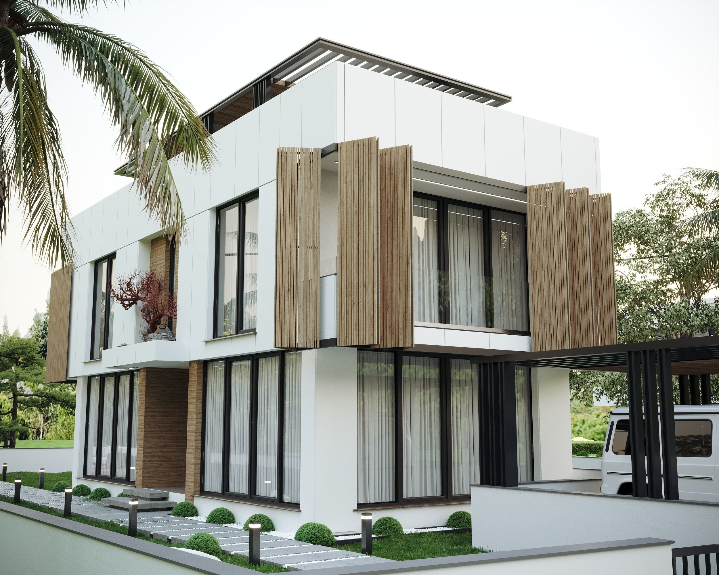 modern villa exterior 3ds max render  Low-poly 3D model_2
