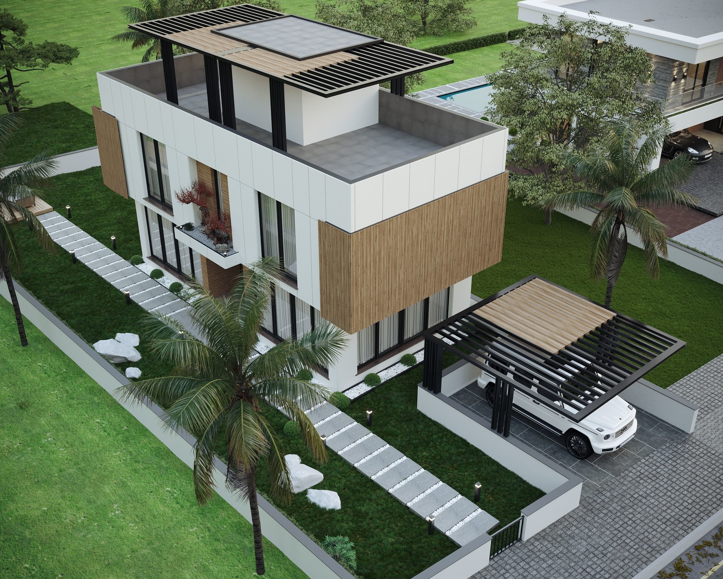 modern villa exterior 3ds max render  Low-poly 3D model_8