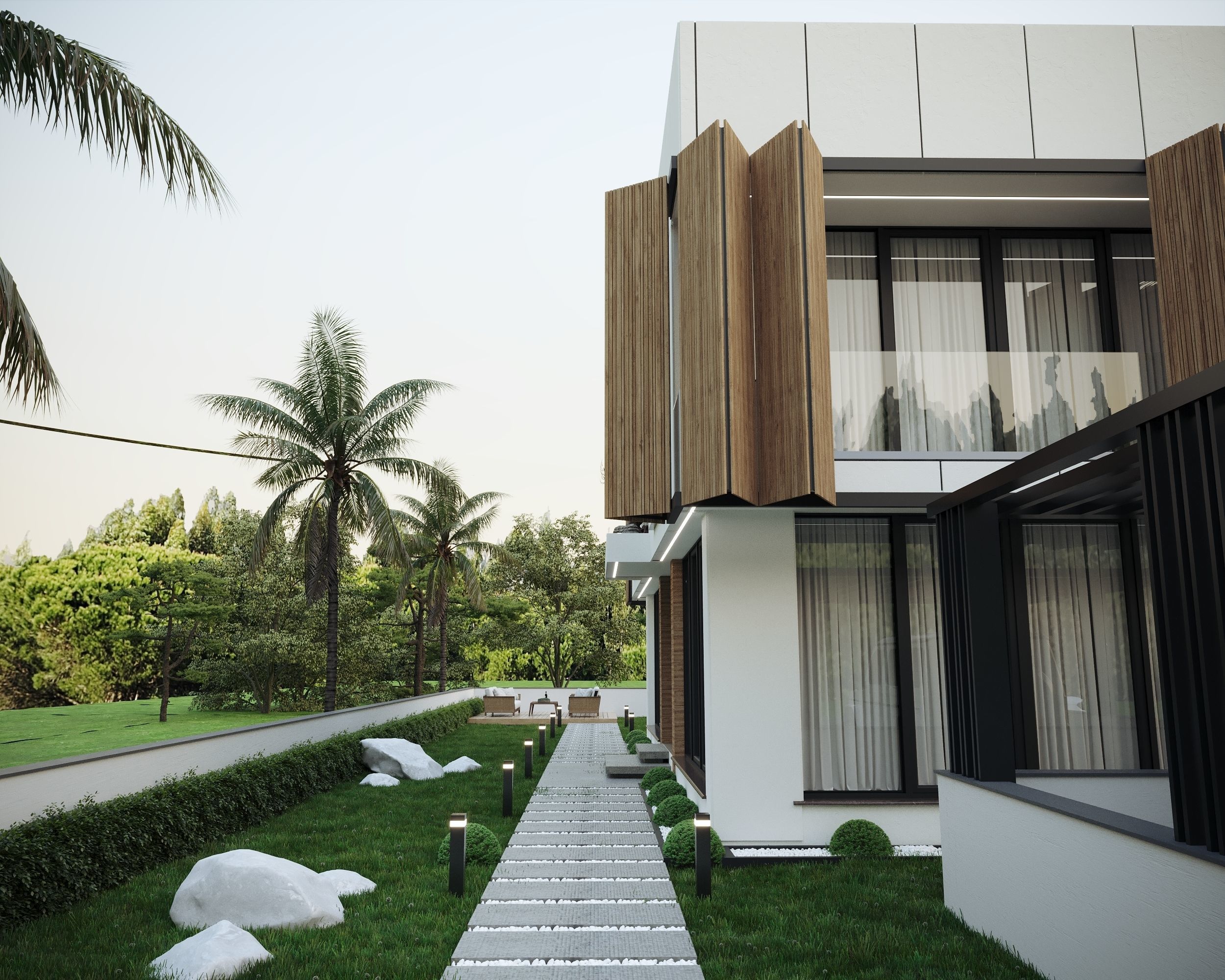 modern villa exterior 3ds max render  Low-poly 3D model_1