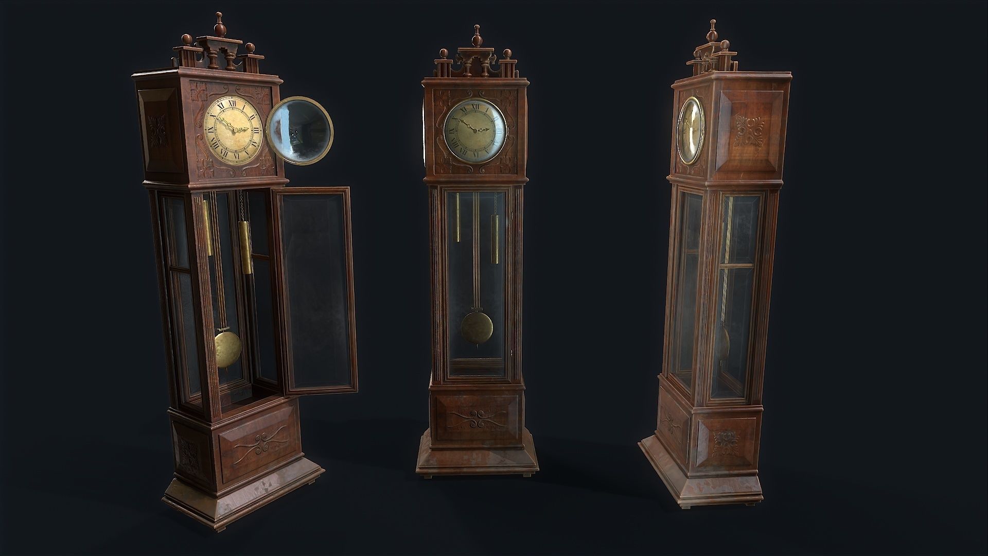 Antique Floor Clock  Low-poly 3D model_4