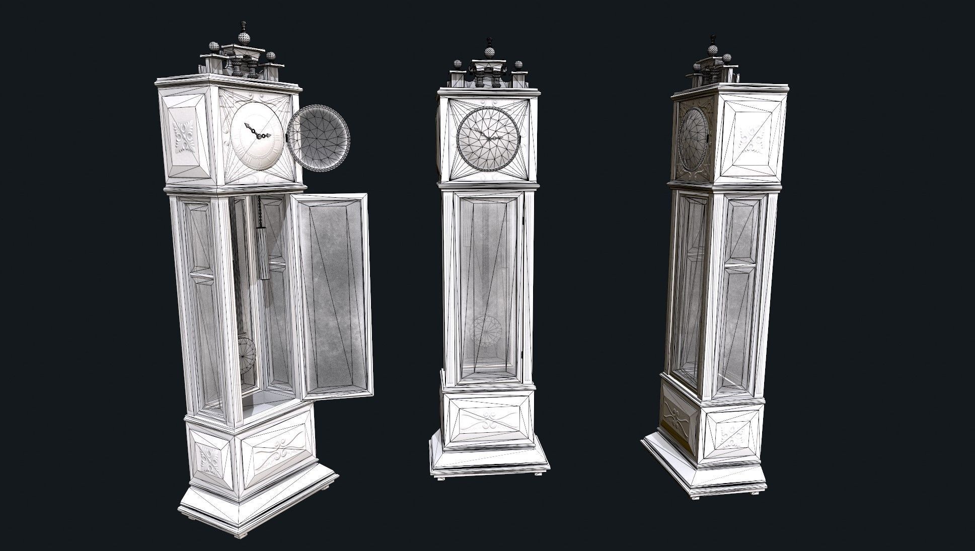 Antique Floor Clock  Low-poly 3D model_9