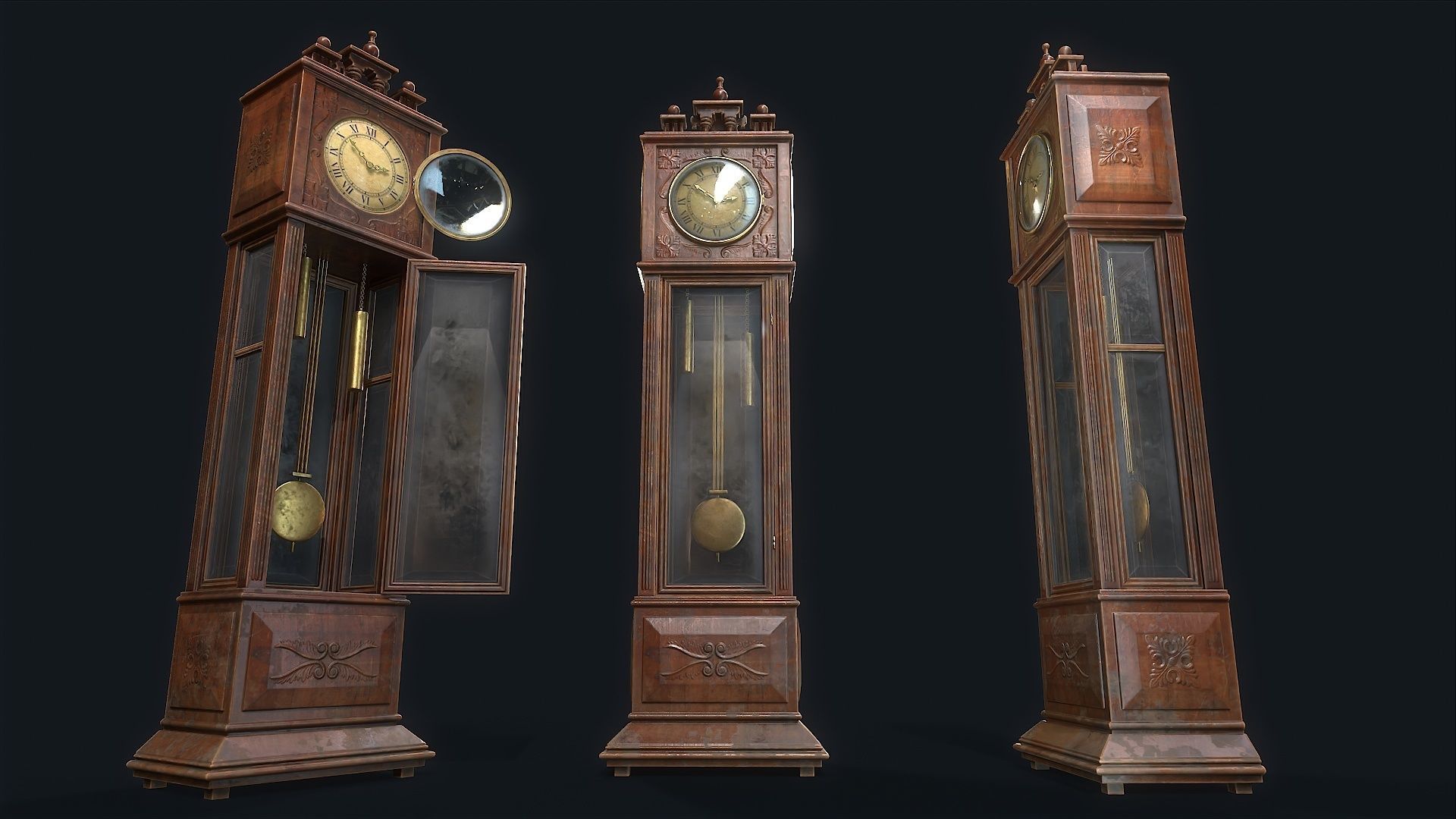 Antique Floor Clock  Low-poly 3D model_7