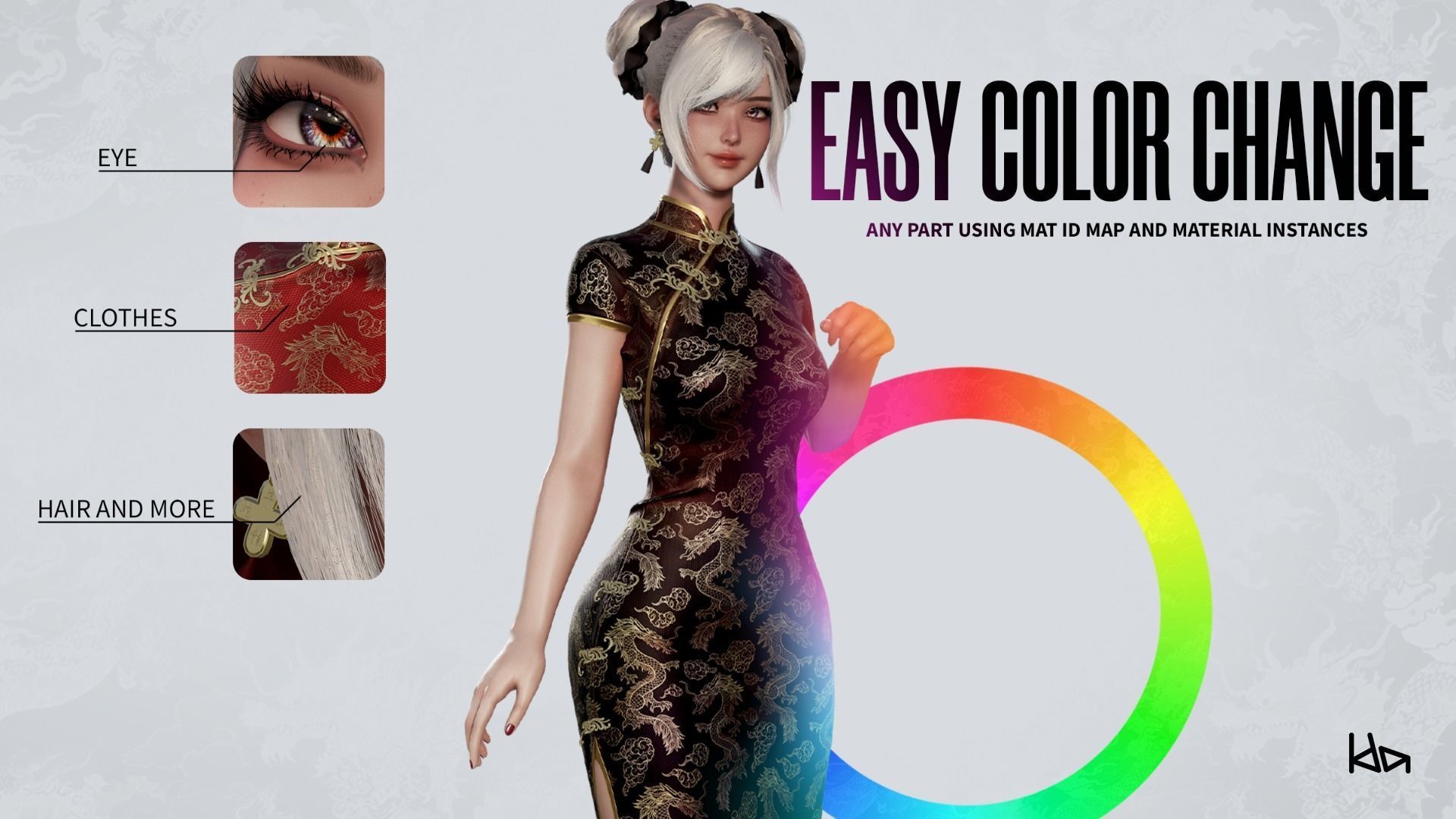 Jua Lee - Girl in Cheongsam Qipao Dress - Game Ready Low-poly 3D model_11