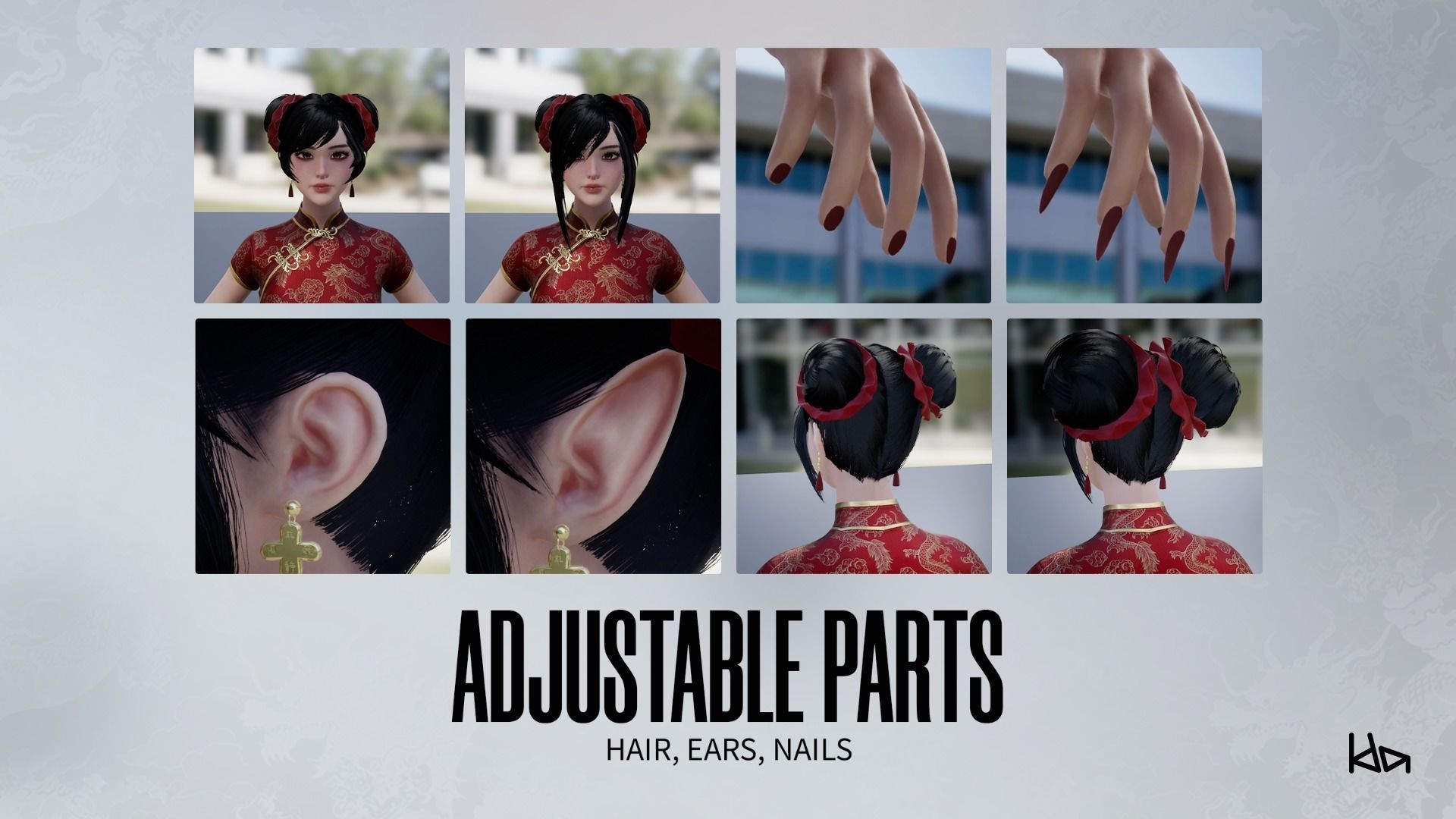 Jua Lee - Girl in Cheongsam Qipao Dress - Game Ready Low-poly 3D model_16