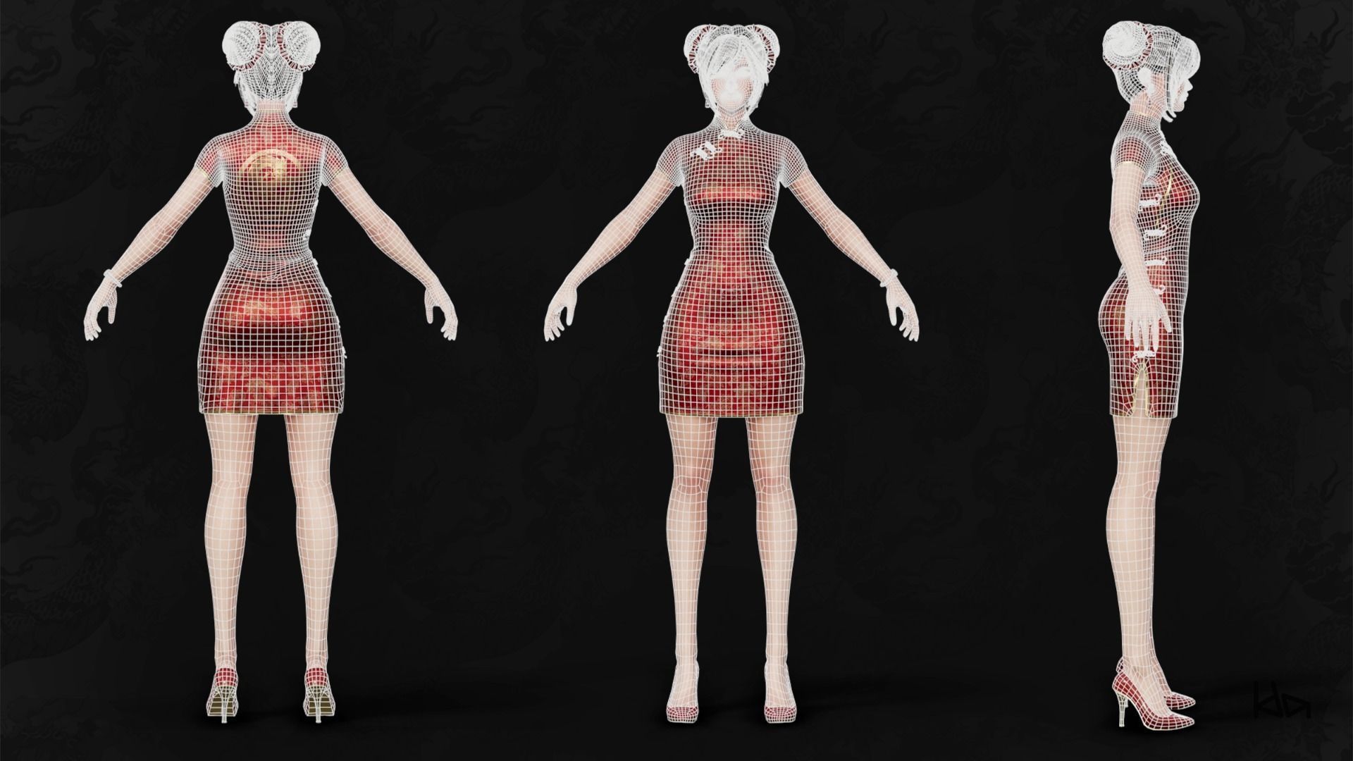 Jua Lee - Girl in Cheongsam Qipao Dress - Game Ready Low-poly 3D model_34