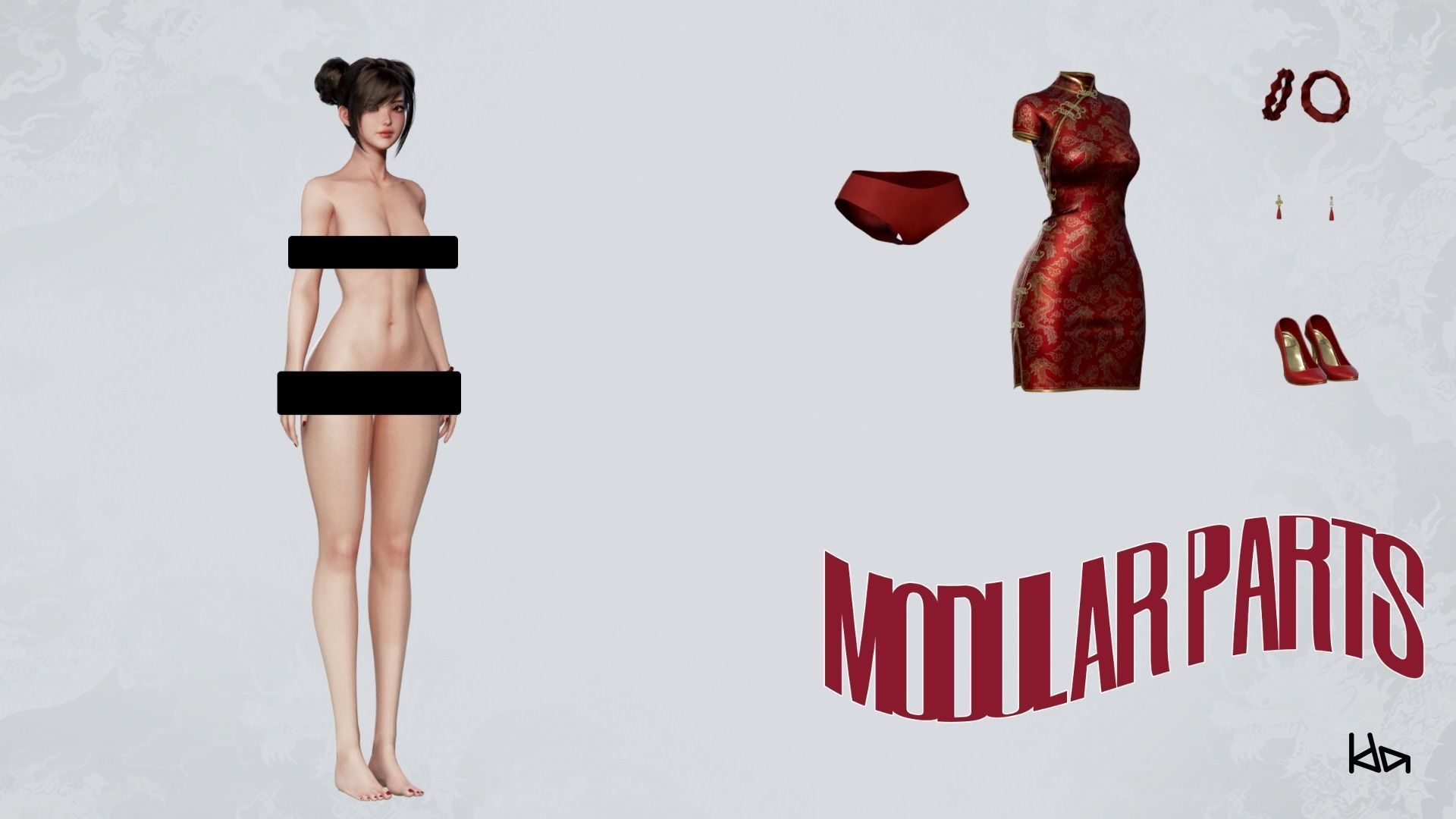 Jua Lee - Girl in Cheongsam Qipao Dress - Game Ready Low-poly 3D model_13