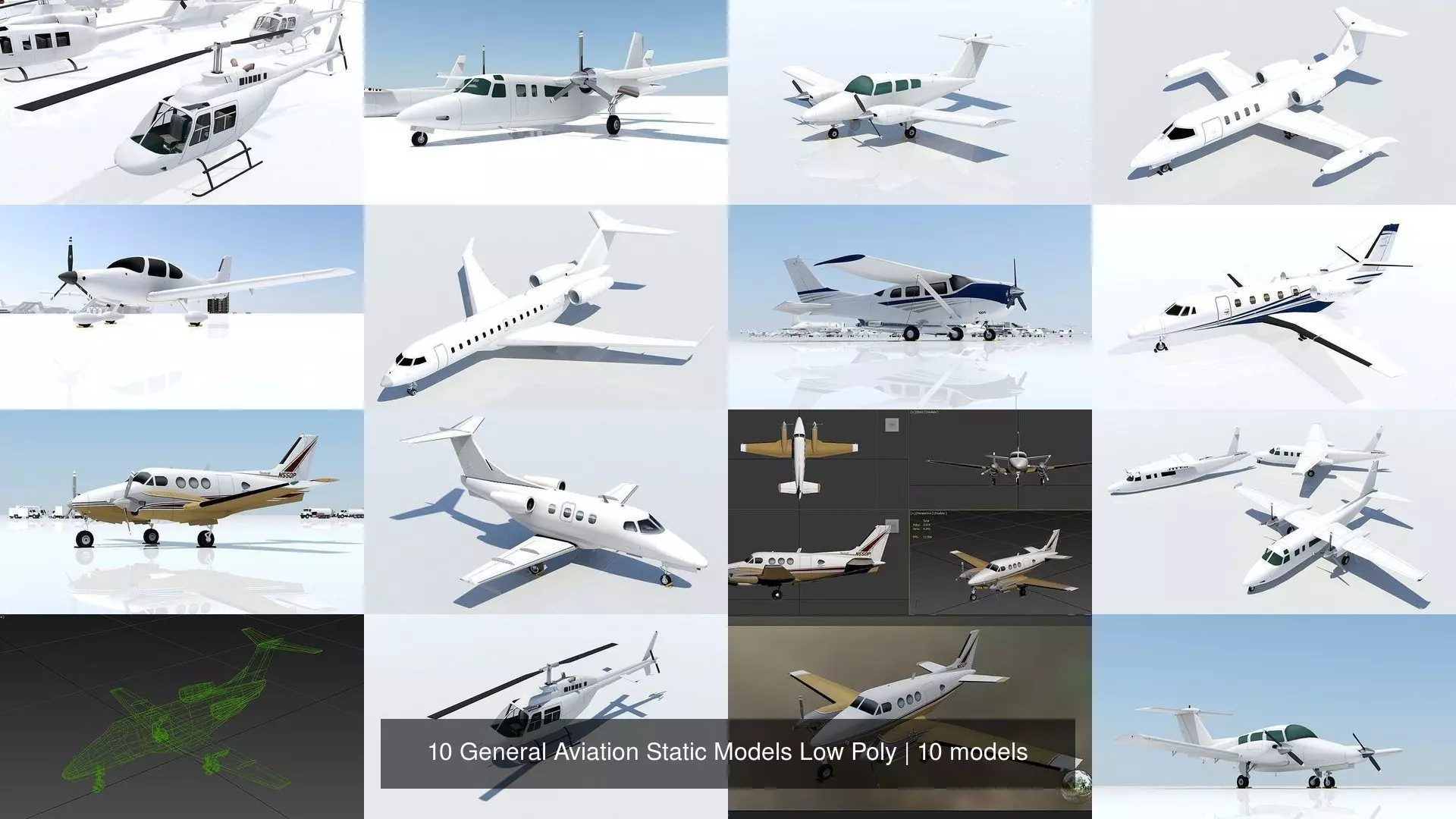 10 General Aviation Static Models Low Poly 3D Model Collection_0
