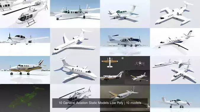 10 General Aviation Static Models Low Poly 3D Model Collection