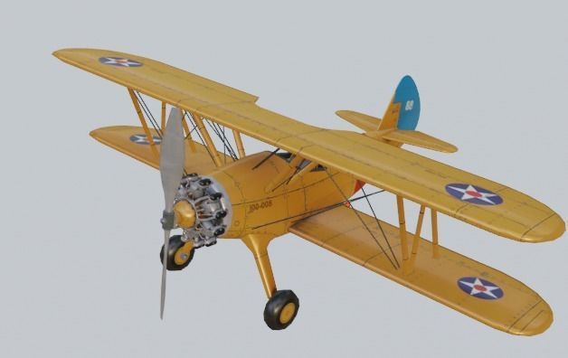 BOEING-STEARMAN MODEL 175 Low-poly 3D model_1