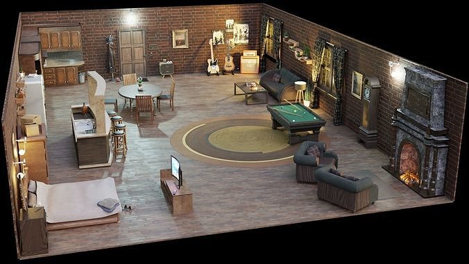 Modular apartment scene interior  3D model 2