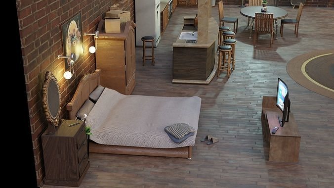 Modular apartment scene interior  3D model 4