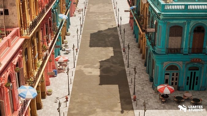 Havana Street Environment Low-poly 3D model 2