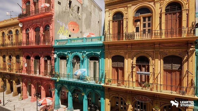 Havana Street Environment Low-poly 3D model 3