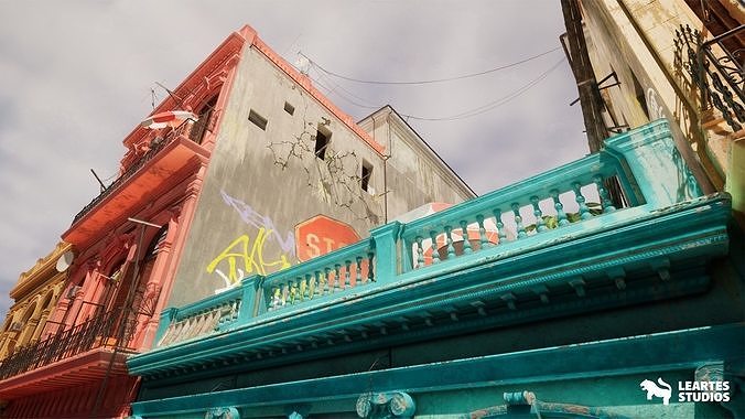 Havana Street Environment Low-poly 3D model 6