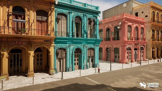Havana Street Environment Low-poly 3D model 7