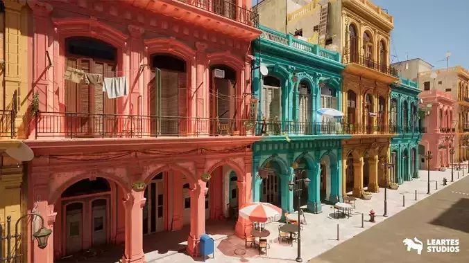 Havana Street Environment Low-poly 3D model