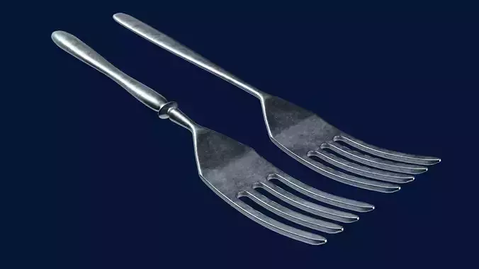 Cutlery two stainless steel forks low-poly PBR 3d model