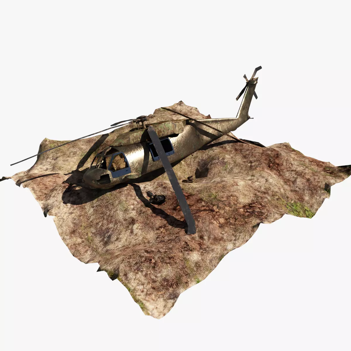 Crashed Helicopter Low-poly 3D model_0