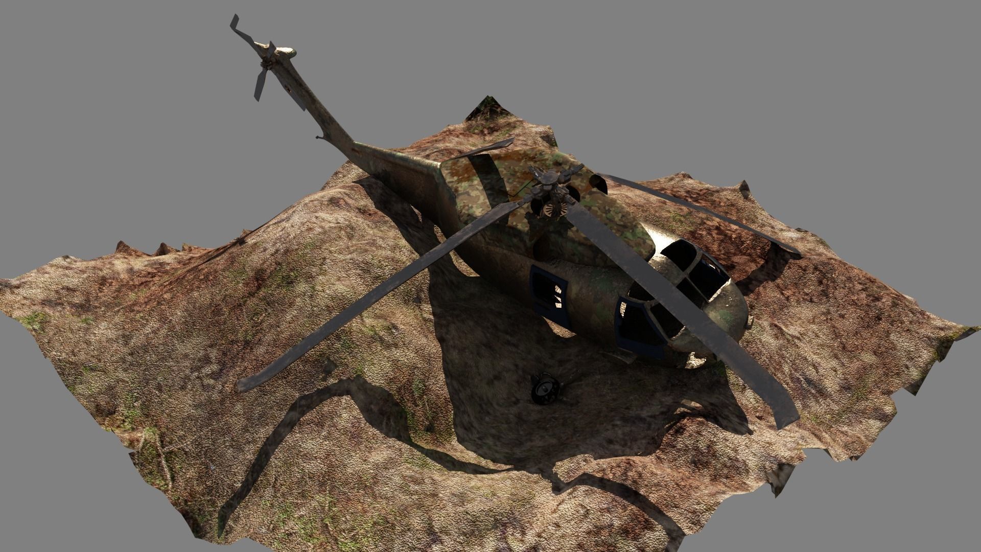 Crashed Helicopter Low-poly 3D model_7