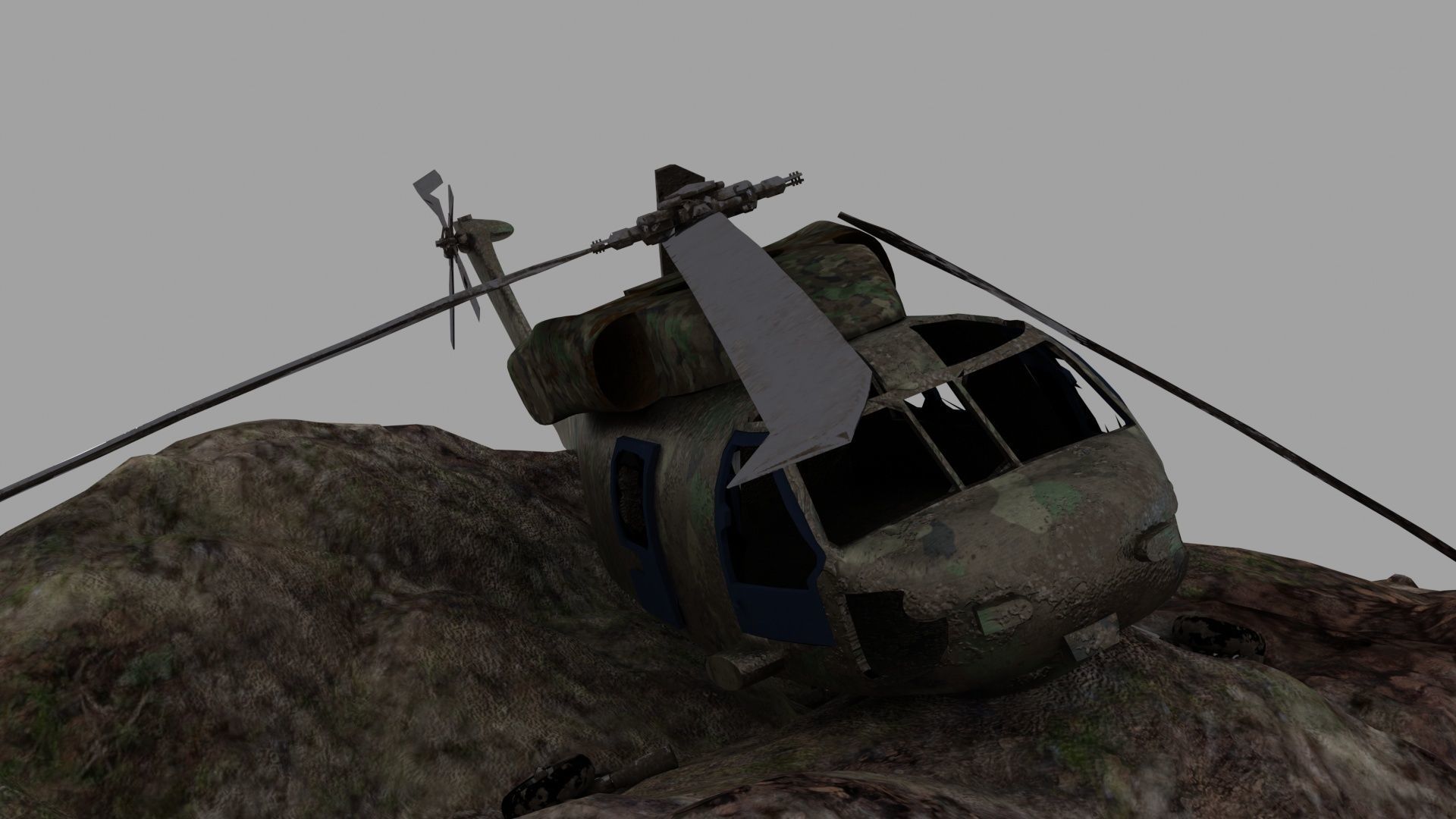 Crashed Helicopter Low-poly 3D model_2