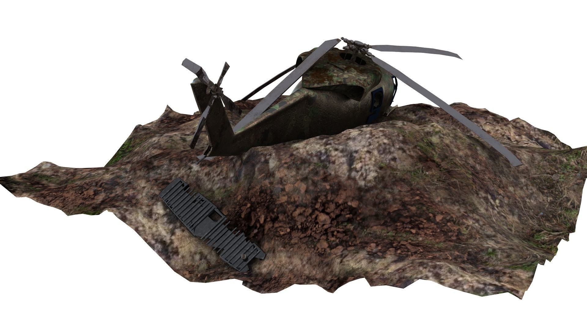 Crashed Helicopter Low-poly 3D model_4