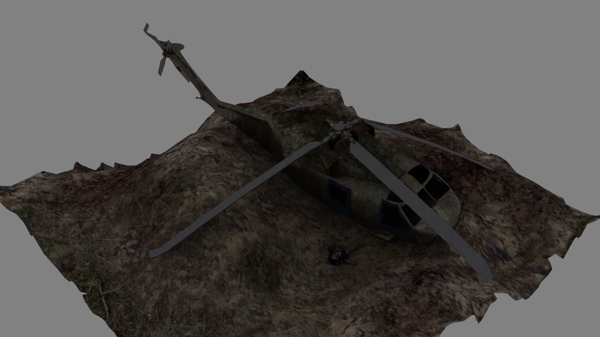 Crashed Helicopter Low-poly 3D model_6