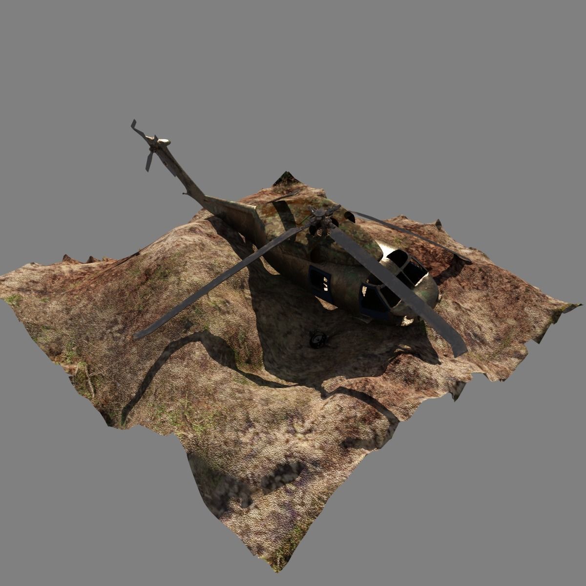 Crashed Helicopter Low-poly 3D model_1