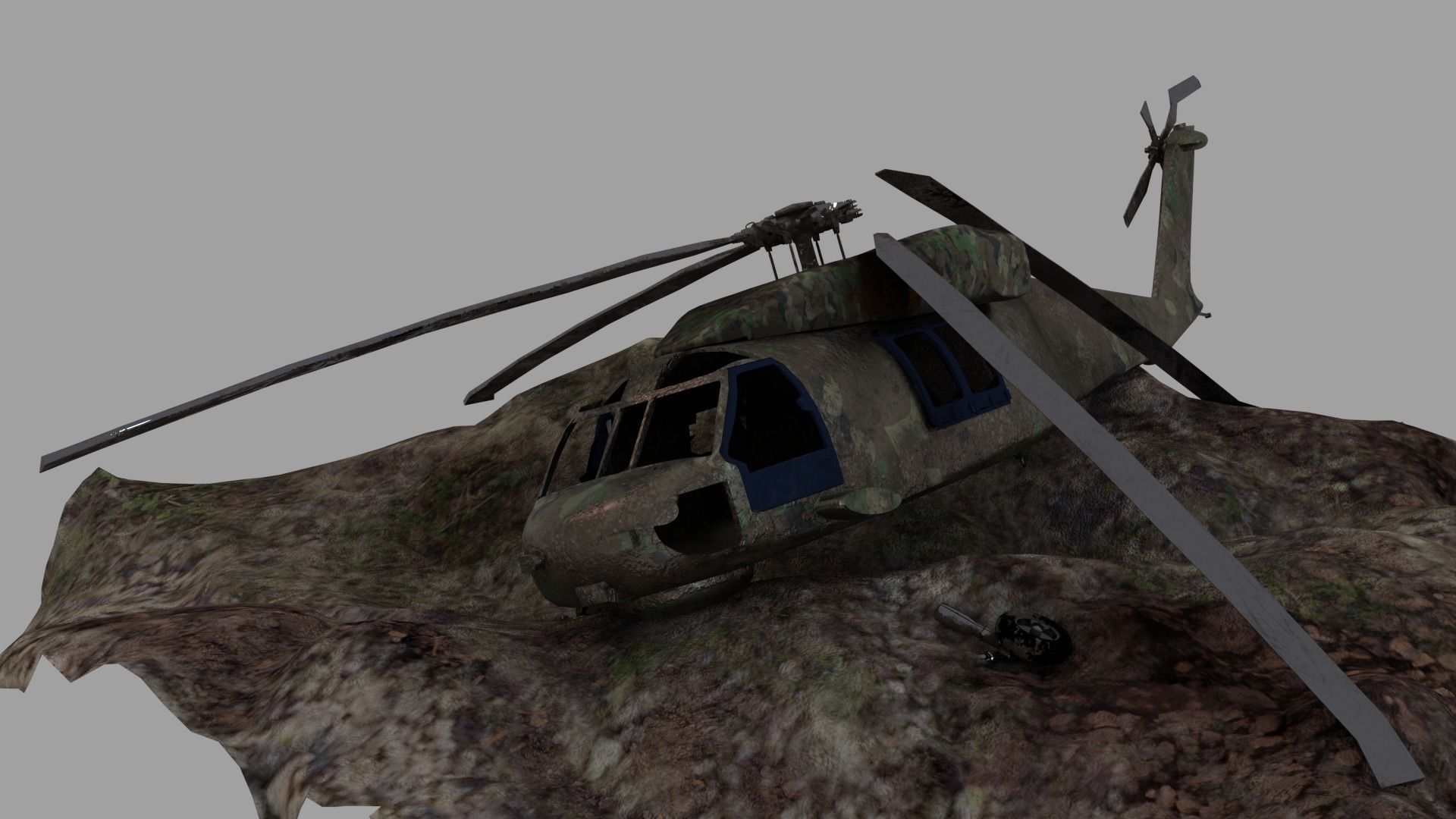 Crashed Helicopter Low-poly 3D model_3