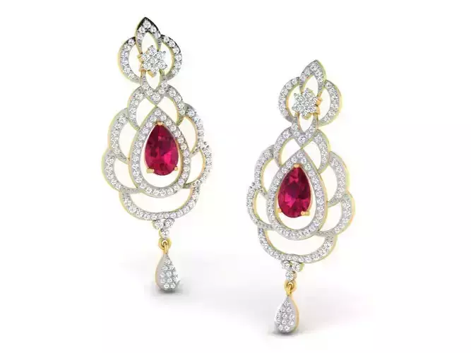 Gold Diamond Women Earring 3D print Model