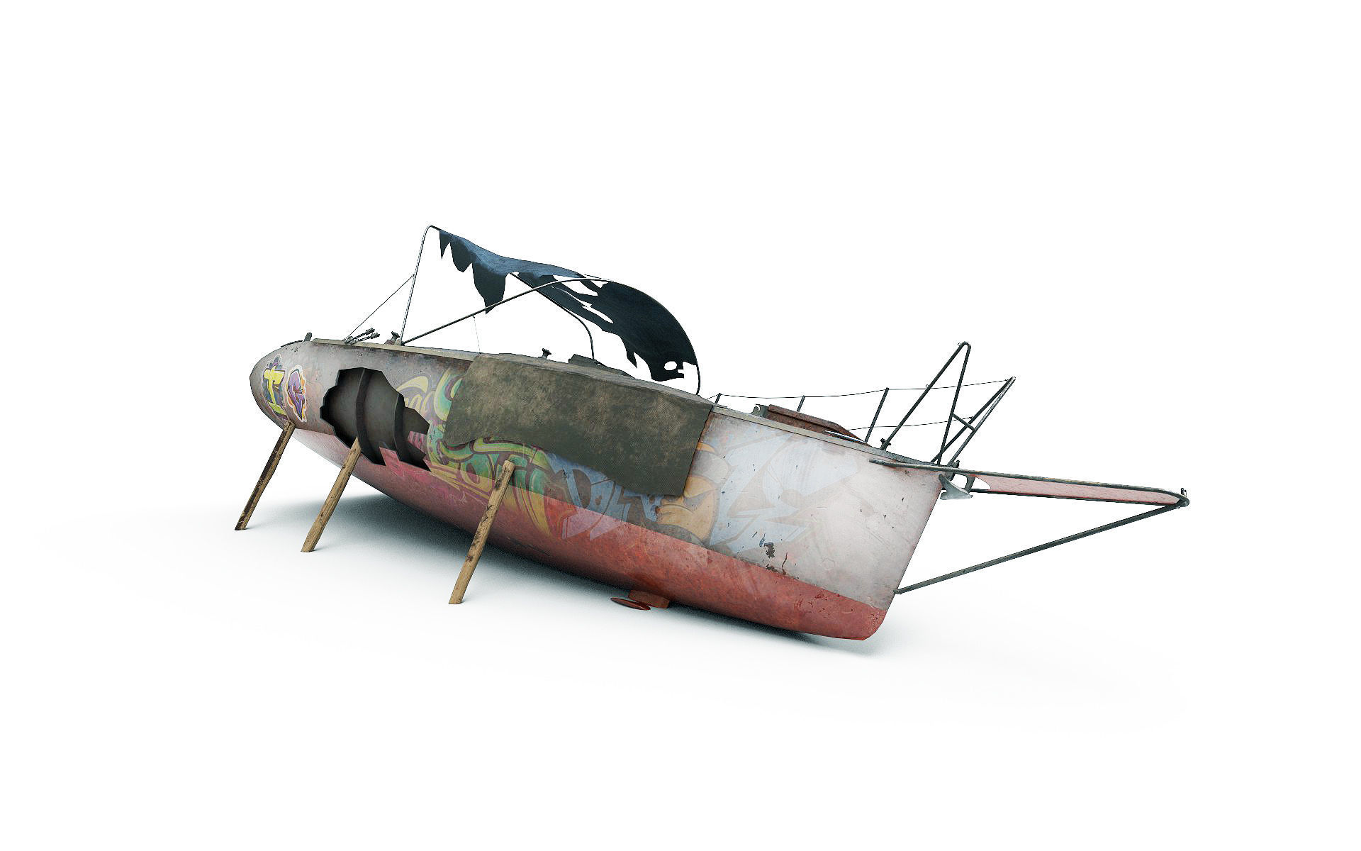 Abandoned small sailboat 3D model_6